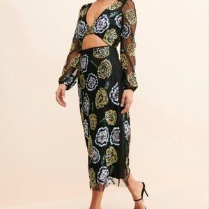 Let Me Be Floral Sequin Midi Dress